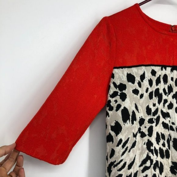 St. John Red  &  Creme Leopard Print Jersey Wool blend Midi Dress size 12 - Picture 6 of 7
